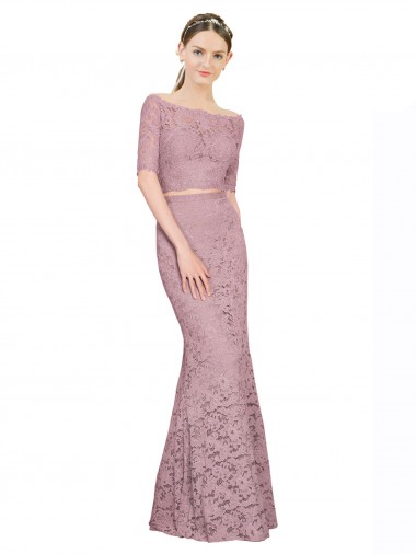 Short Sleeves Crop Top Mermaid Lace Bridesmaid Dress / Prom Dress for Sale