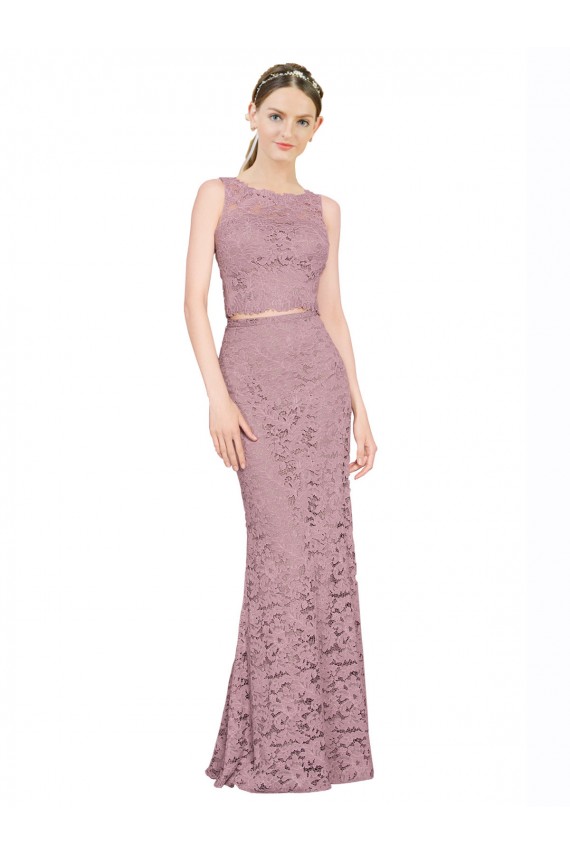 Sleeveless Crop Top High Neck Mermaid Lace Bridesmaid Dress / Prom Dress for Sale