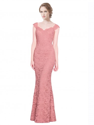 Sweetheart Mermaid Long Lace Bridesmaid Dress / Prom Dress with Wide Straps for Sale