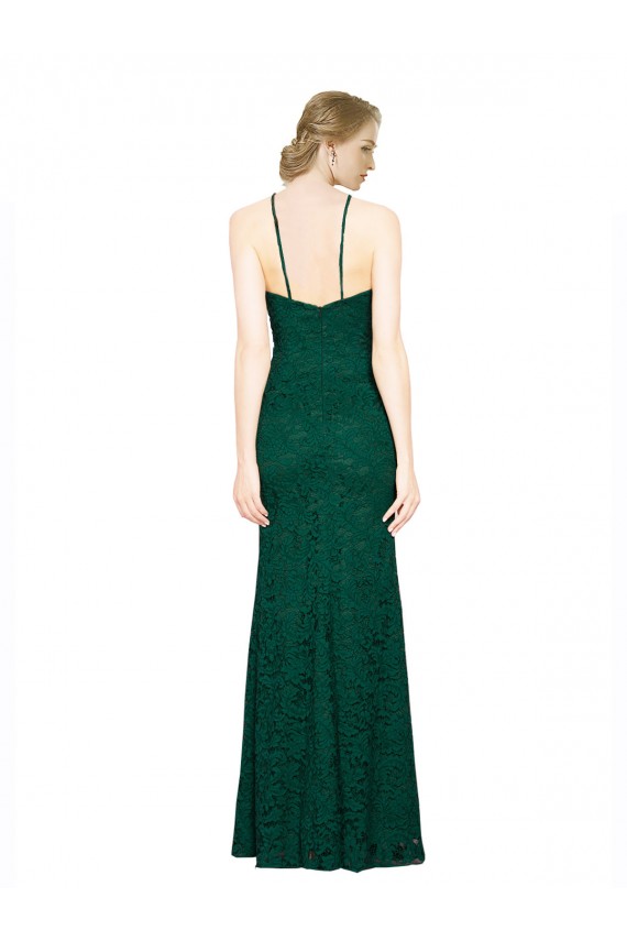 High Illusion Halter Neck Long Lace Bridesmaid Dress / Prom Dress for Sale