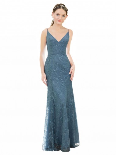 Deep V-Neck All Over Chantilly Lace Bridesmaid Dress with Criss Cross Open Back for Sale