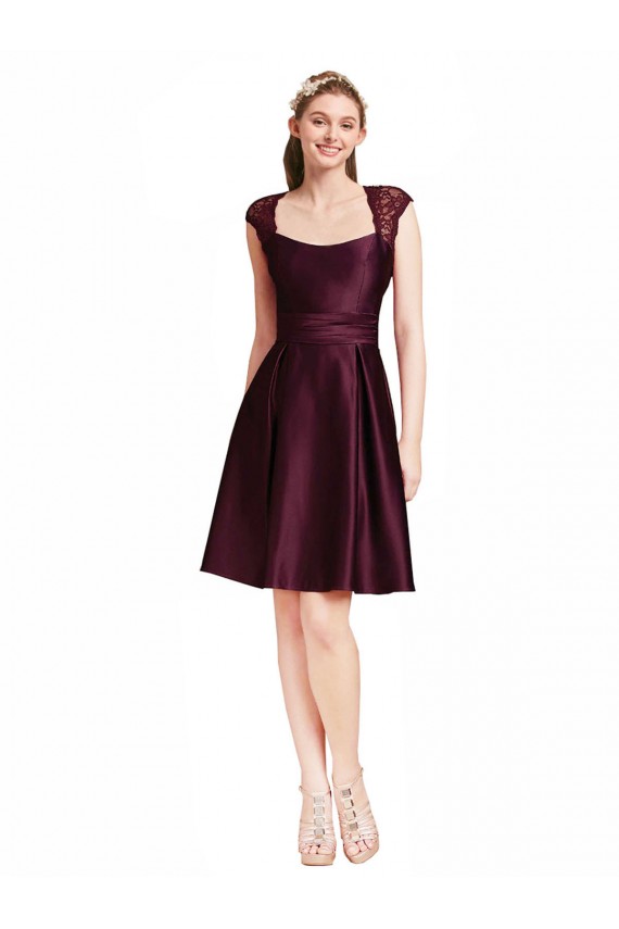 Short Knee Length Lace Cocktail Bridesmaid Dress with Square Neck for Sale