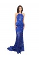 High Neck Long Open Back Lace Bridesmaid Dress / Prom Dress with Train for Sale