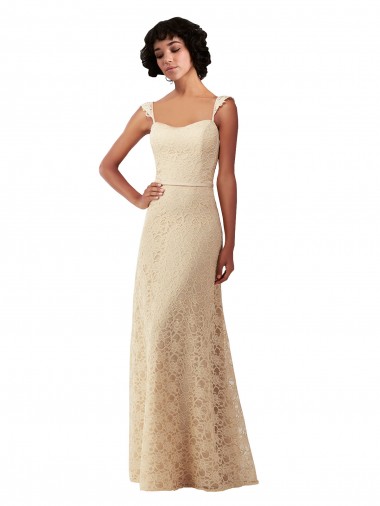 Lace A-Line Long Bridesmaids Dress with Satin Waistband for Sale