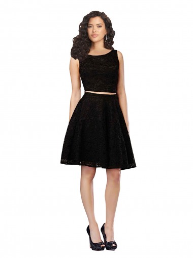 Two Piece Short Lace Cocktail Bridesmaid Dress with Jewel Neckline for Sale