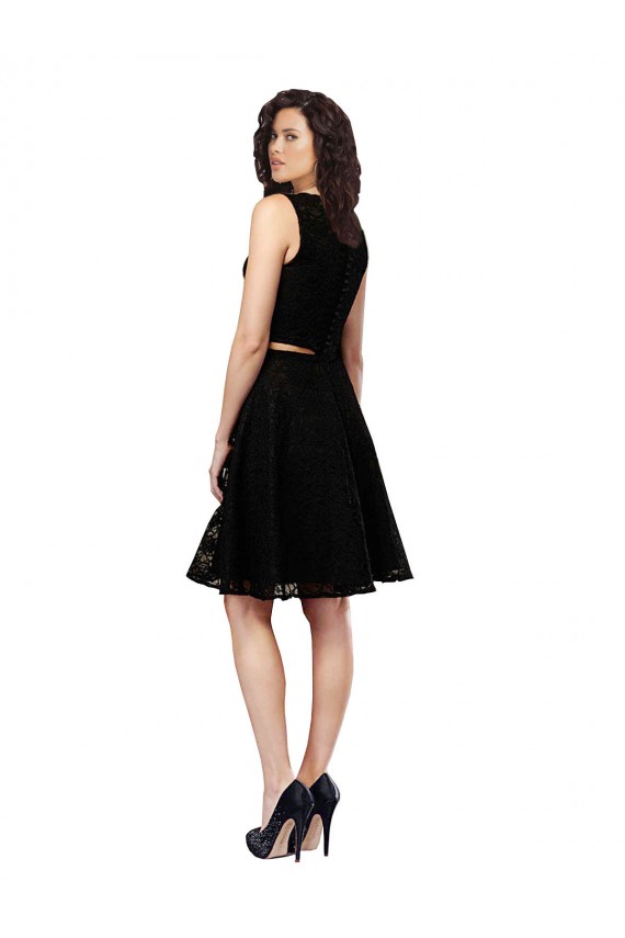 Two Piece Short Lace Cocktail Bridesmaid Dress with Jewel Neckline for Sale