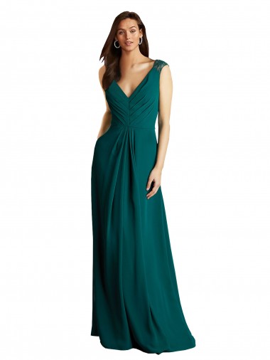 Long A-Line Lace and Chiffon Bridesmaid Dress with Open Back for Sale