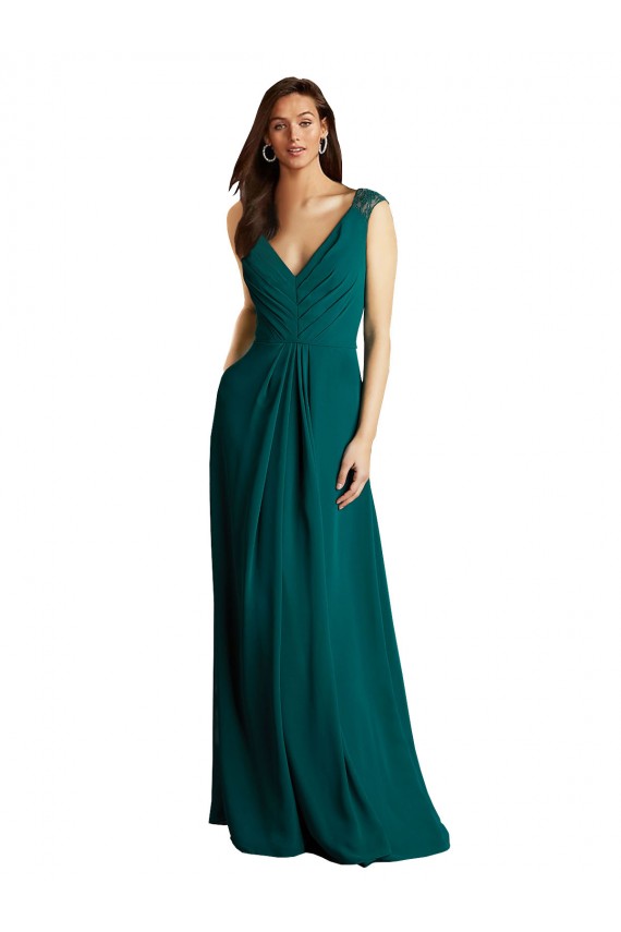Long A-Line Lace and Chiffon Bridesmaid Dress with Open Back for Sale