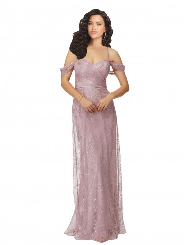 Sweetheart Chantilly Lace Bridesmaid Dress with Off the Shoulder Sleeves for Sale