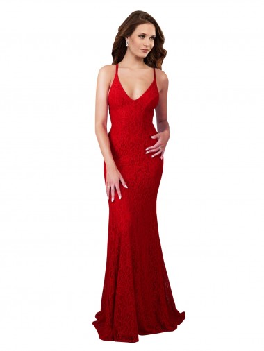 Low Back V-Neckline Floor Length Formal Lace Bridesmaid Dress / Prom Dress for Sale