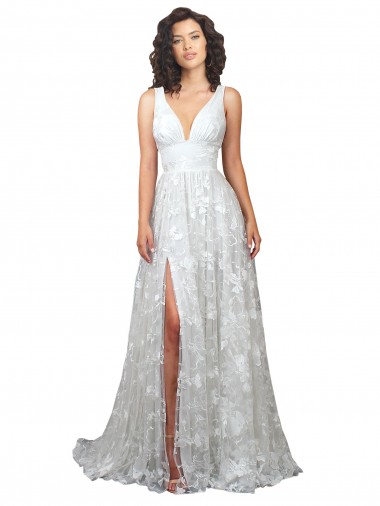 Plunging V-Neckline Wedding Dress with Slit for Sale