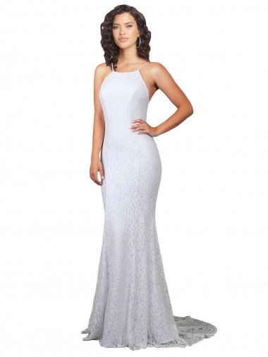 High Neck Backless Lace Wedding Dress with Plunging Low Back for Sale