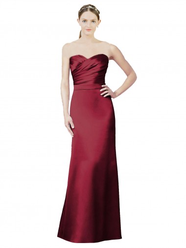 Strapless Satin Bridesmaid Dress with Asymmetrical Draped Bodice for Sale