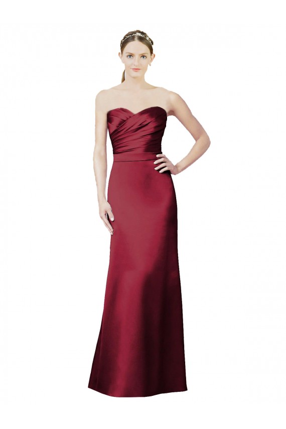 Strapless Satin Bridesmaid Dress with Asymmetrical Draped Bodice for Sale