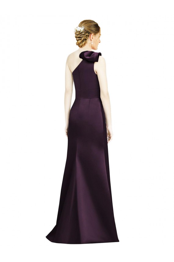 Full Length One Shoulder Satin Bridesmaid Dress with Bow Shoulder Detail for Sale