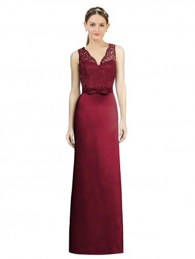 Full Length Sleeveless Satin Bridesmaid Dress with Lace Bodice for Sale