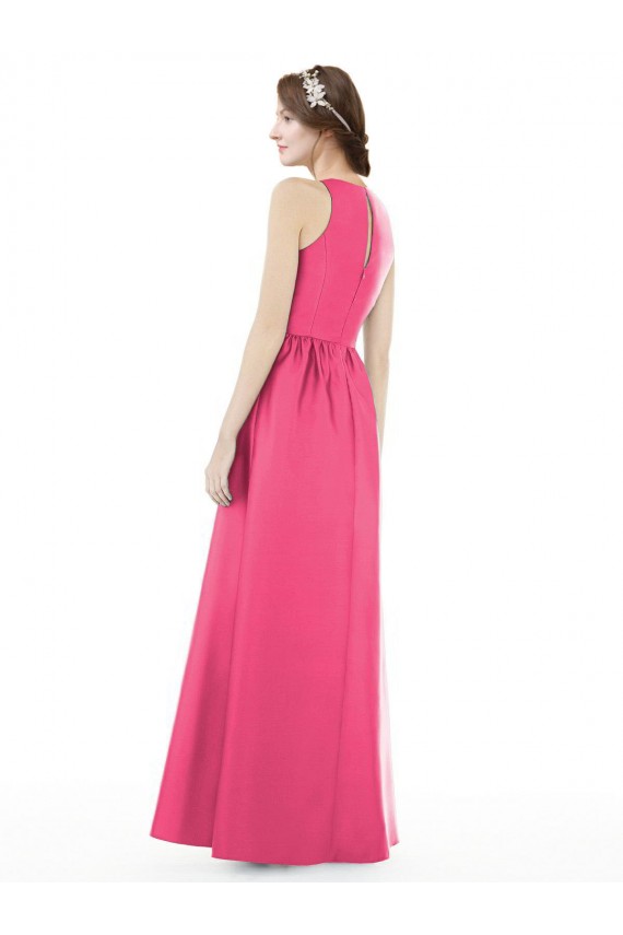Jewel Neck Keyhole Back Sleek Long Satin Bridesmaid Dress for Sale