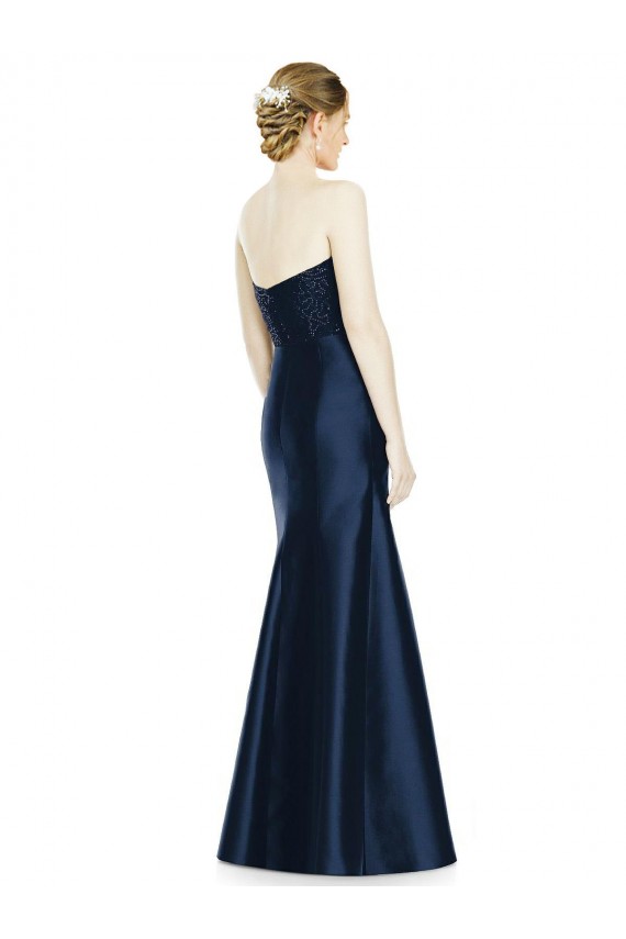 Full Length Strapless Satin Bridesmaid Dress with Lace Sweetheart Neckline for Sale