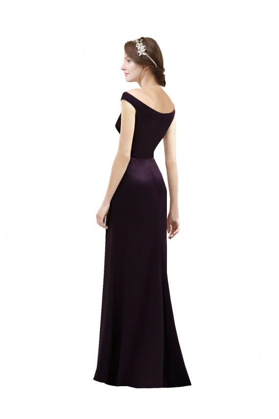 Off The Shoulder Long Satin Bridesmaid Dress with Asymmetrical Pleated Bodice for Sale