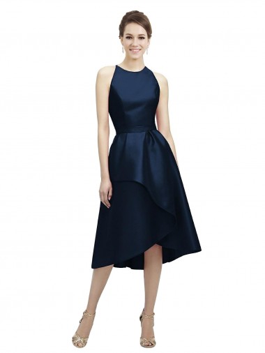 Halter Neck Short Tea Length Sleeveless Satin Bridesmaid Dress for Sale