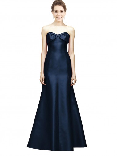 Long Strapless Satin Bridesmaid Dress with Pleated Cuff Neckline for Sale