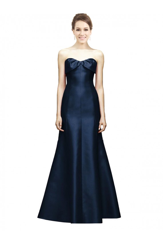 Long Strapless Satin Bridesmaid Dress with Pleated Cuff Neckline for Sale