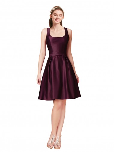 Classic Cocktail Knee Length Satin Bridesmaid Dress / Prom Dress with V Back and Bow Detail for Sale