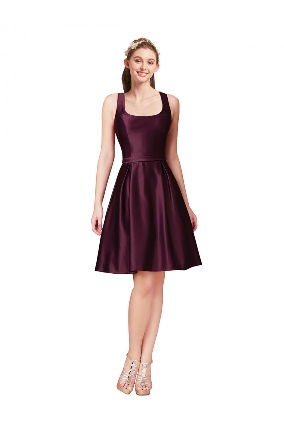 Classic Cocktail Knee Length Satin Bridesmaid Dress / Prom Dress with V Back and Bow Detail for Sale