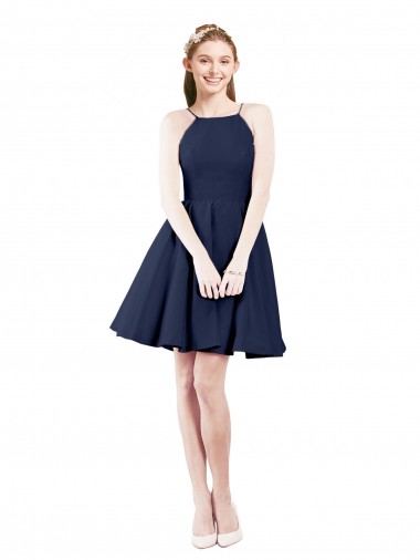 Halter Neck Short Knee Length Satin Cocktail Bridesmaid Dress for Sale