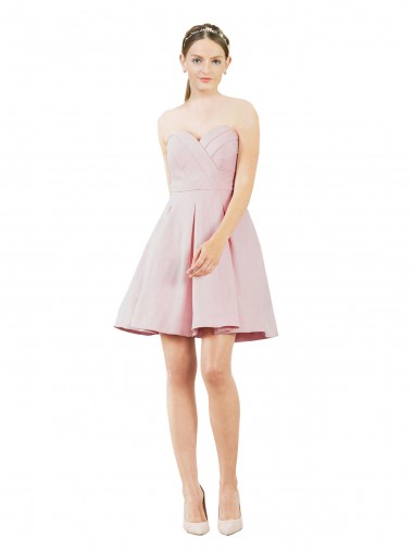 Short Knee Length Sweetheart Satin Cocktail Bridesmaid Dress for Sale