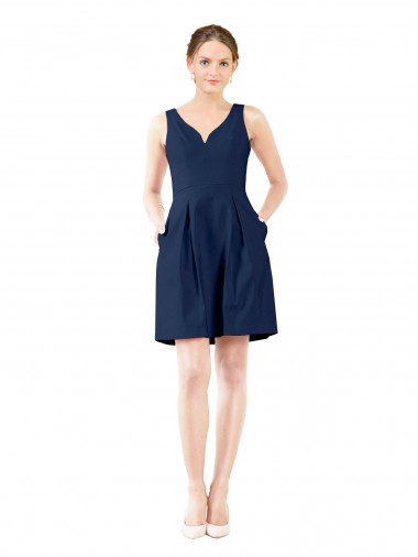 V-Neck A-Line Satin Cocktail Bridesmaid Dress with Pockets for Sale
