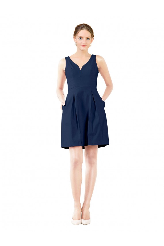 V-Neck A-Line Satin Cocktail Bridesmaid Dress with Pockets for Sale