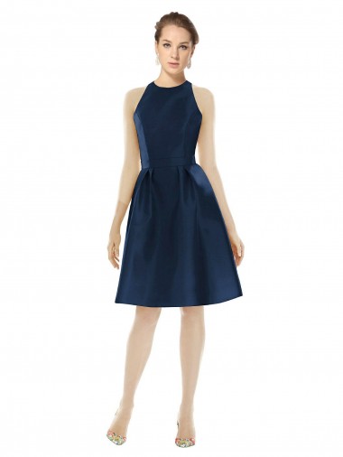 Short Halter Cocktail Length Luxe Satin Cocktail Bridesmaid Dress for Sale