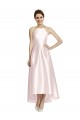 Long High-Low Halter Satin Bridesmaid Dress with Criss-Cross Back for Sale
