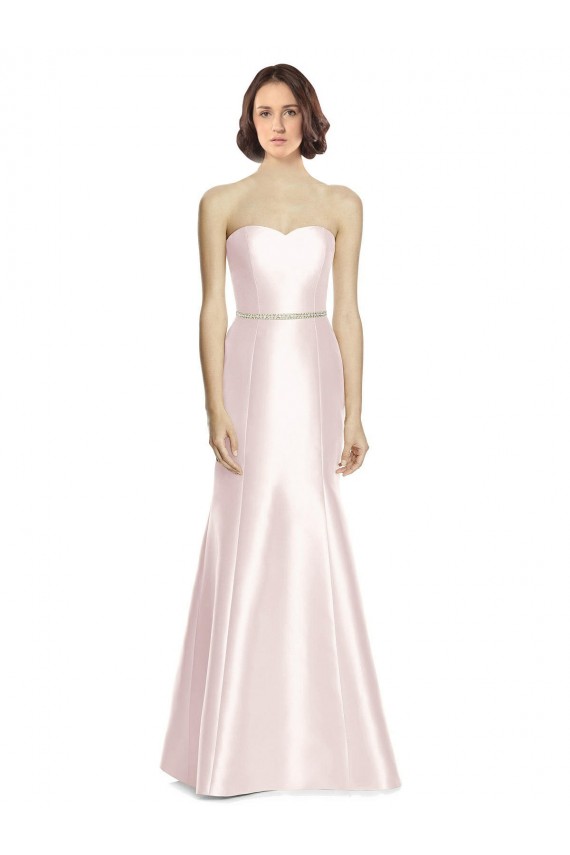 Long Sweetheart Satin Bridesmaid Dress with Slim Beaded Sash for Sale