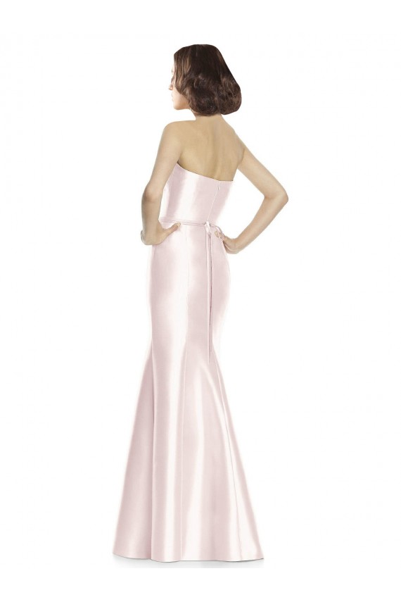 Long Sweetheart Satin Bridesmaid Dress with Slim Beaded Sash for Sale