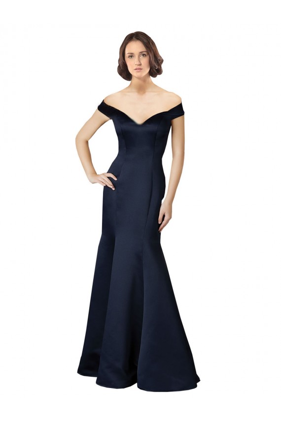 Fit and Flare Satin Bridesmaid Dress / Prom Dress with Off the Shoulder Neckline for Sale