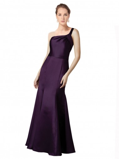Long Ruched Neckline One Shoulder Satin Bridesmaid Dress / Prom Dress for Sale