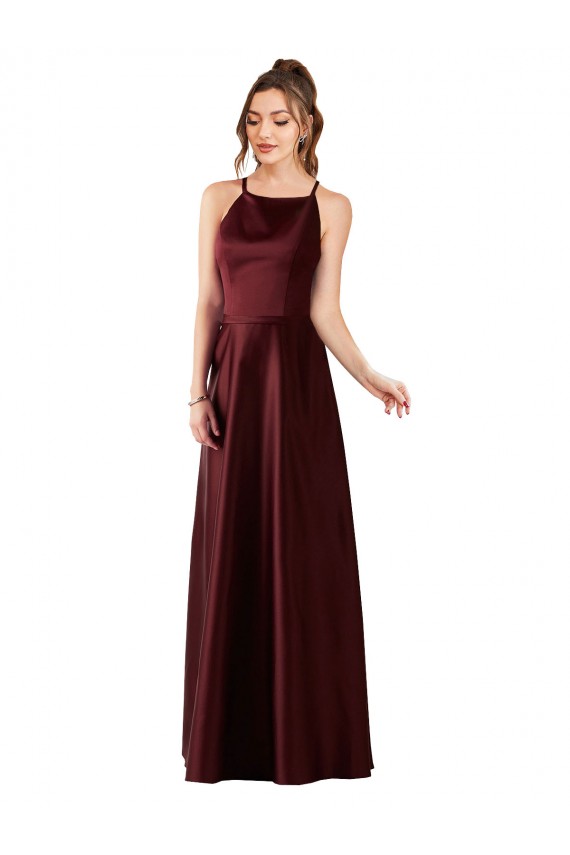 Sleek Satin Bridesmaids Dress with Pockets for Sale
