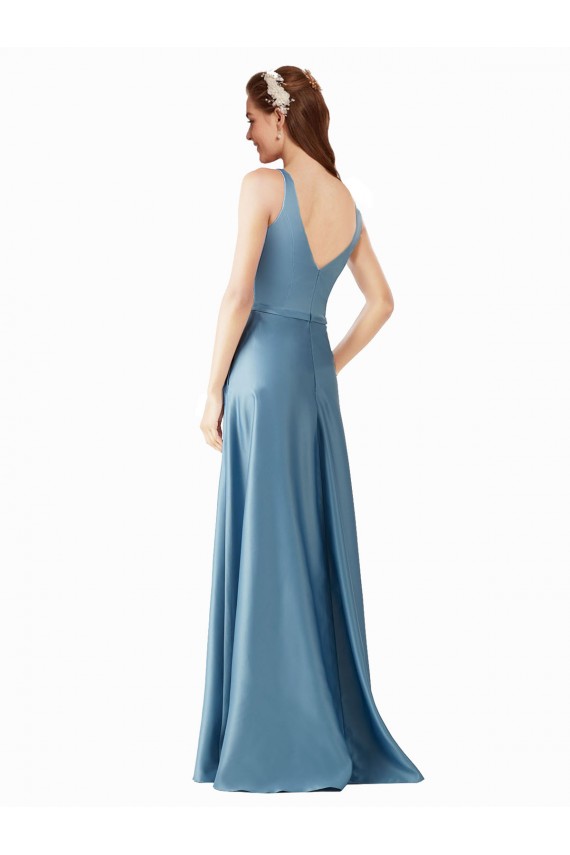 Classic Satin V-Neck A-Line Bridesmaids Dress with Pockets for Sale