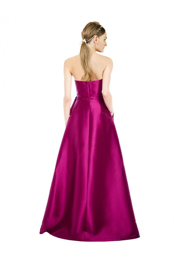 Sleeveless V-Neck Long Satin Bridesmaid Dress / Prom Dress with Bow Waist for Sale