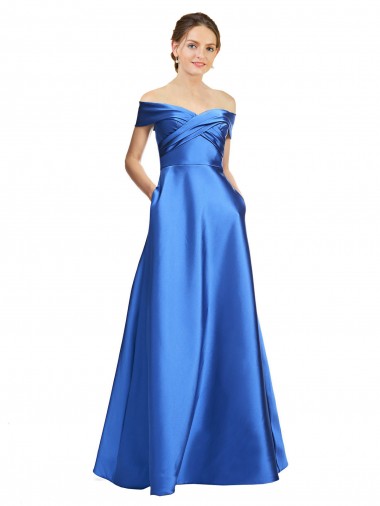Sleeveless Off the Shoulder Ball Gown Formal Satin Bridesmaid Dress / Prom Dress for Sale