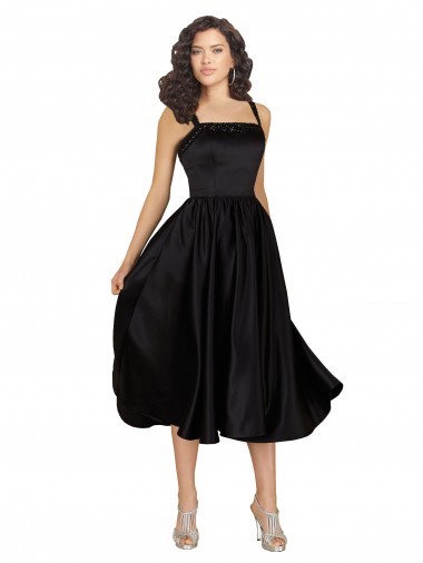 Short Cocktail Length Square Neck Satin Bridesmaid Dress / Prom Dress with Beading for Sale