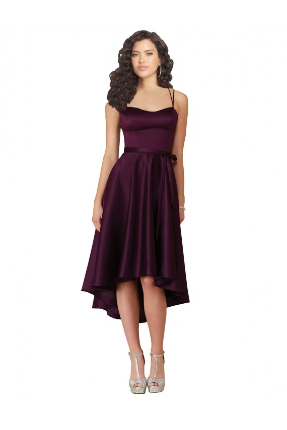 Elegant High Low Satin Bridesmaid Dress / Prom Dress with Criss Cross Back for Sale