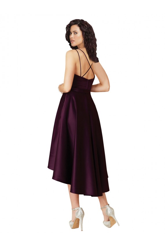 Elegant High Low Satin Bridesmaid Dress / Prom Dress with Criss Cross Back for Sale