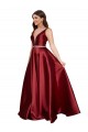 Sleeveless Deep V-Neck A-Line Formal Satin Bridesmaid Dress / Prom Dress with Pockets for Sale