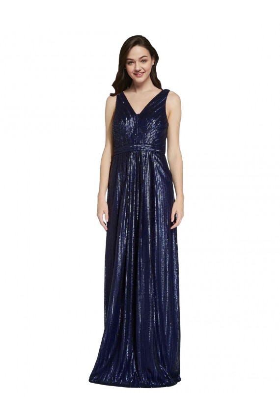 Long V-Neck Sparking Formal Sequin Bridesmaid Dress / Prom Dress with Low V-Back for Sale