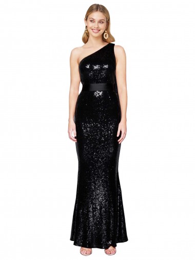 Draped One Shoulder Long Full Length Formal Sequin Bridesmaid Dress / Prom Dress for Sale