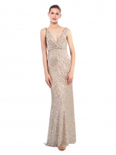Faux Surplice V-Neck Slim Formal Sparkling Sequin Bridesmaid Dress / Prom Dress for Sale