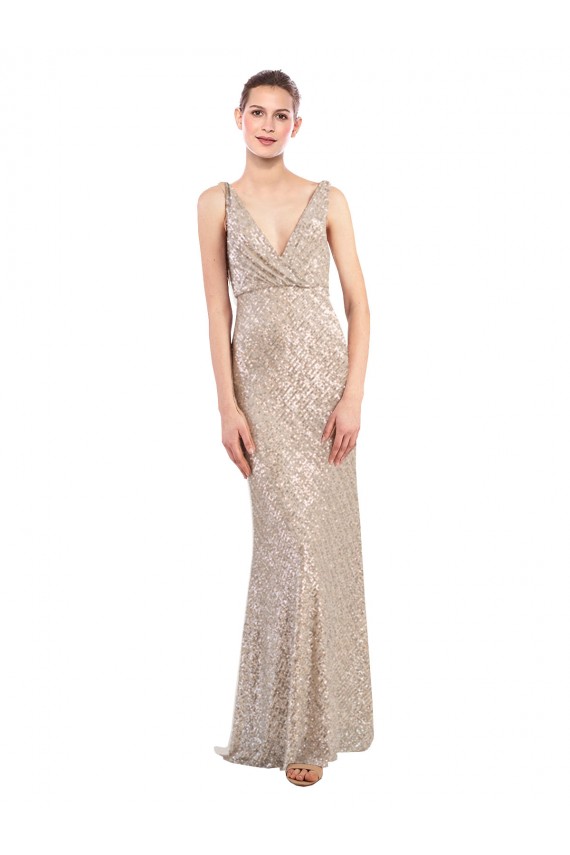 Faux Surplice V-Neck Slim Formal Sparkling Sequin Bridesmaid Dress / Prom Dress for Sale